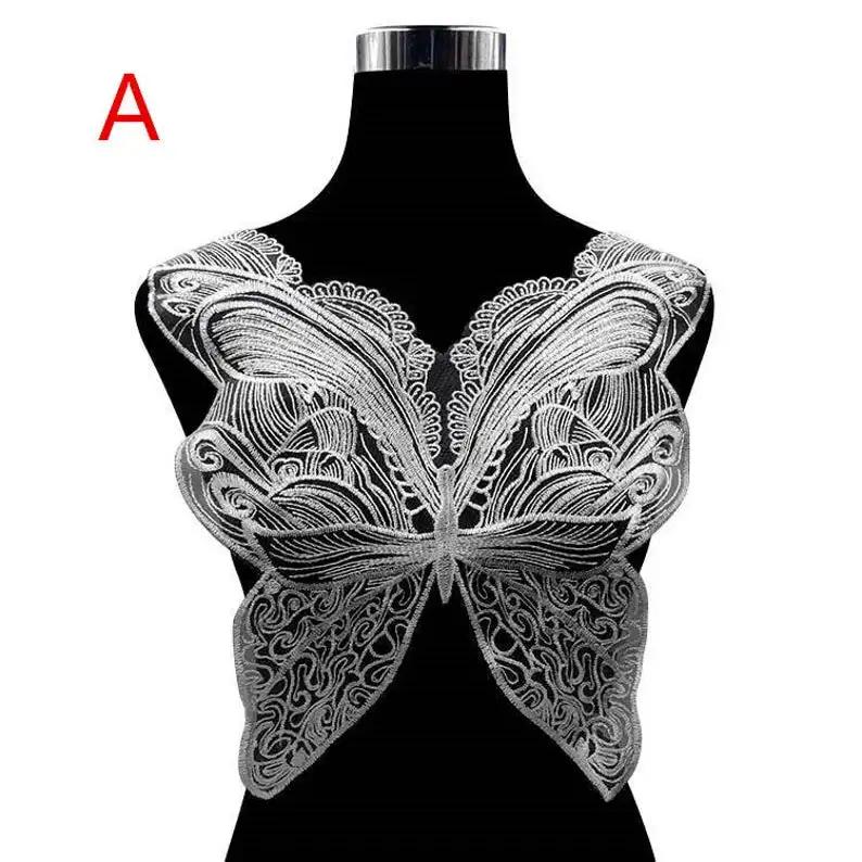

Beautiful butterfly lace collar applique, large butterfly, V Neckline mesh lace applique motif is for sale, sold by per piece