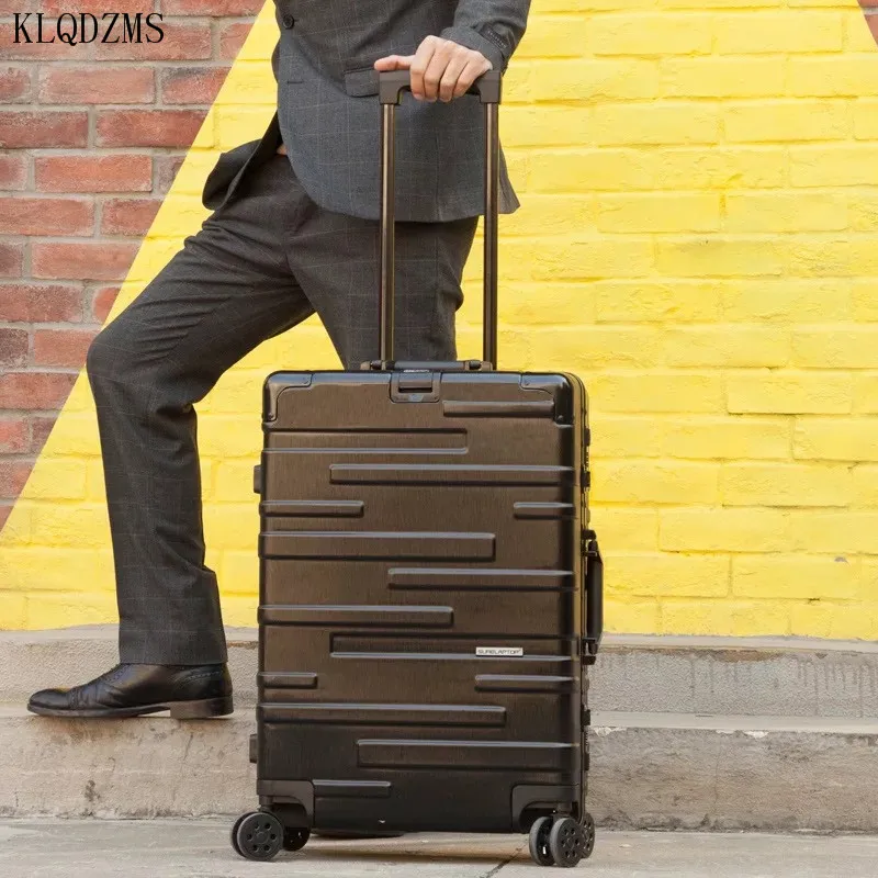 KLQDZMS 20&quot22&quot24&quot26&quot29inch fashion travel suitcase aluminum frame rolling luggage spinner on wheels men women trolley case |