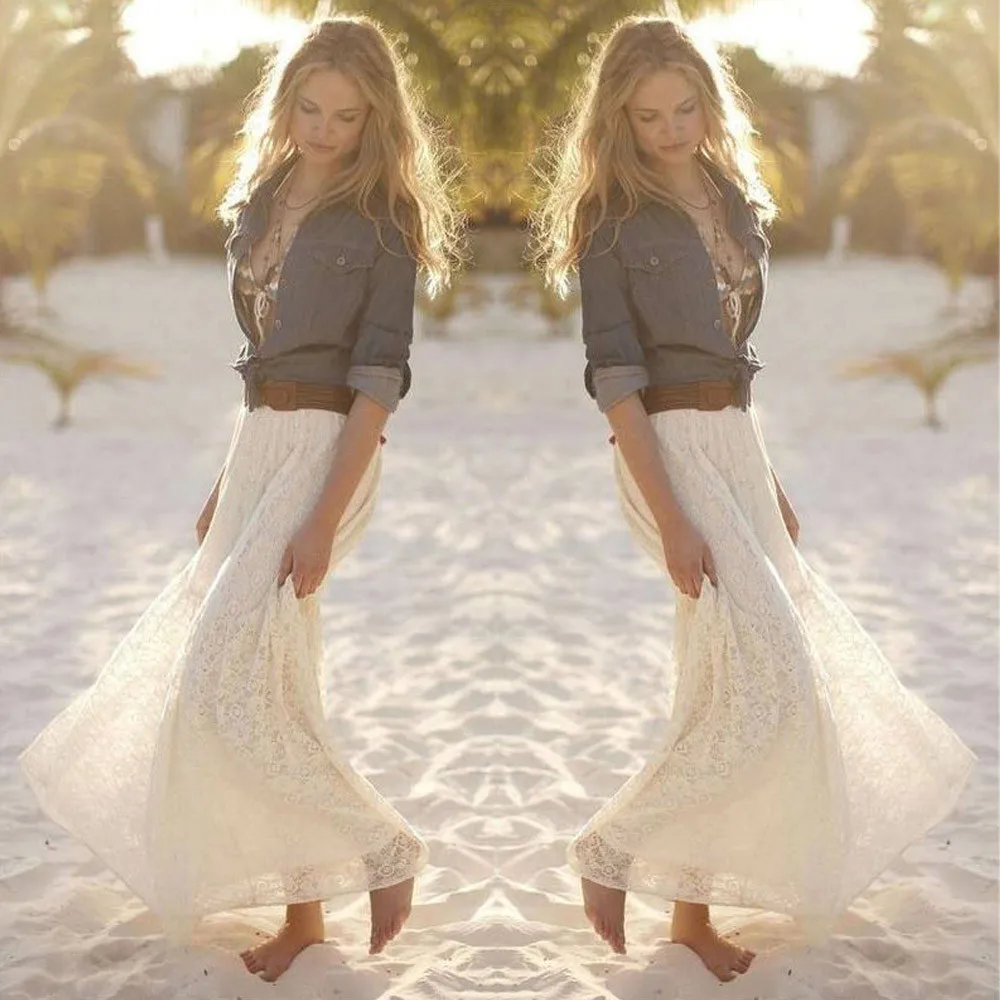 Стильная женская кружевная Двухслойная юбка макси для подружки невесты