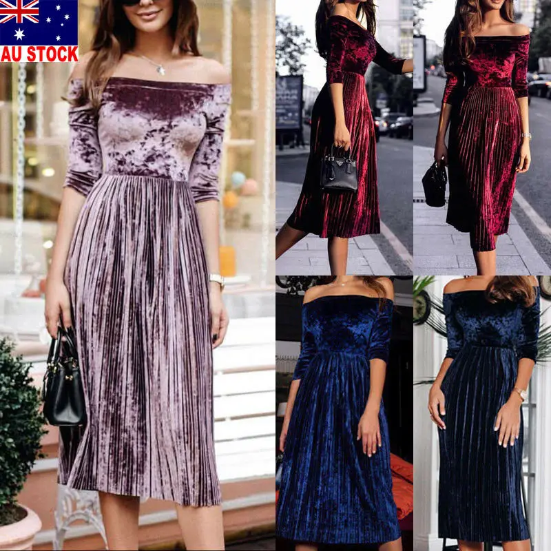 Женские бархатные платья с открытыми плечами Повседневные Вечерние длинные со