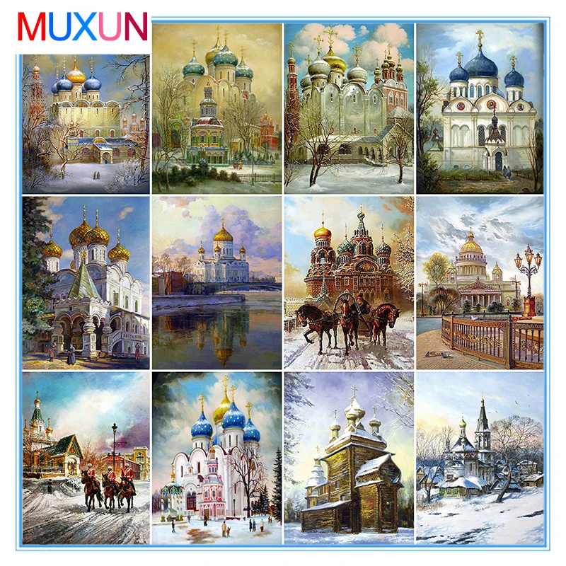 3D Алмазная вышивка пейзаж 5D Diy алмазная живопись церковь полностью готовое