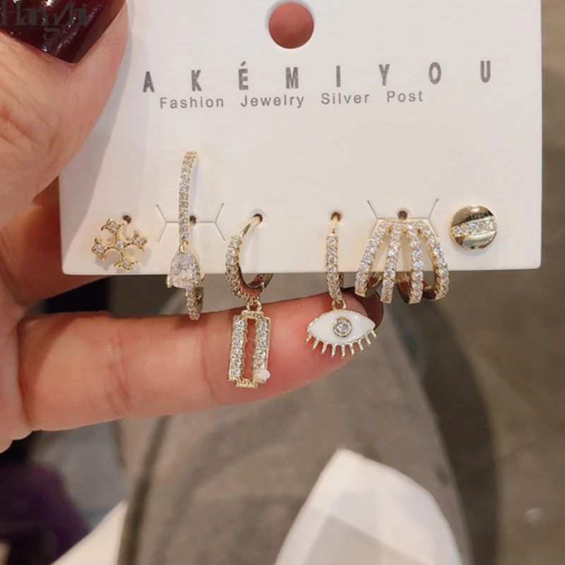 Серьги-кольца HangZhi Женские Геометрические 6 шт./компл. с крестом маленькая звезда