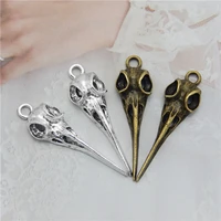 10pcs mix alloy animals charms skull bird head pointed mouth pendant handmade hanging crafts vintage jewelry bronze silver color