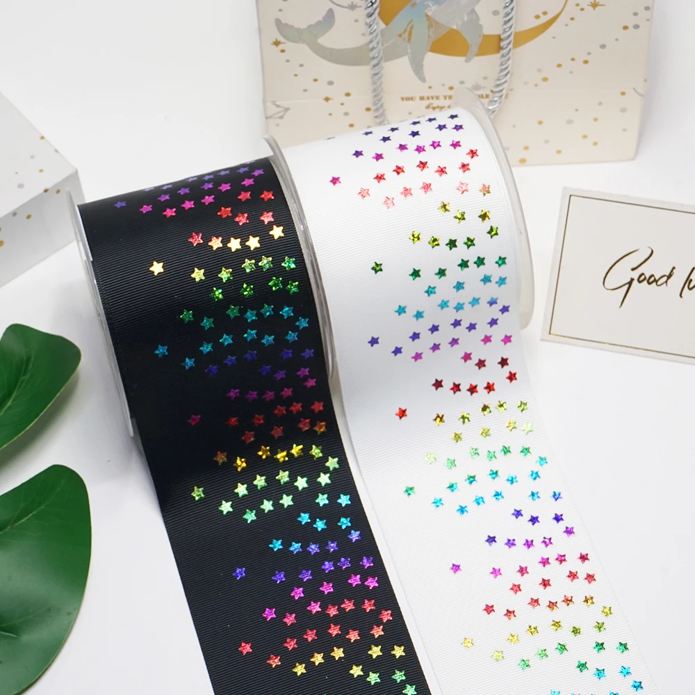 Бесплатная доставка 50 ярдов 3-дюймовая Радужная цветная звезда голограмма лента