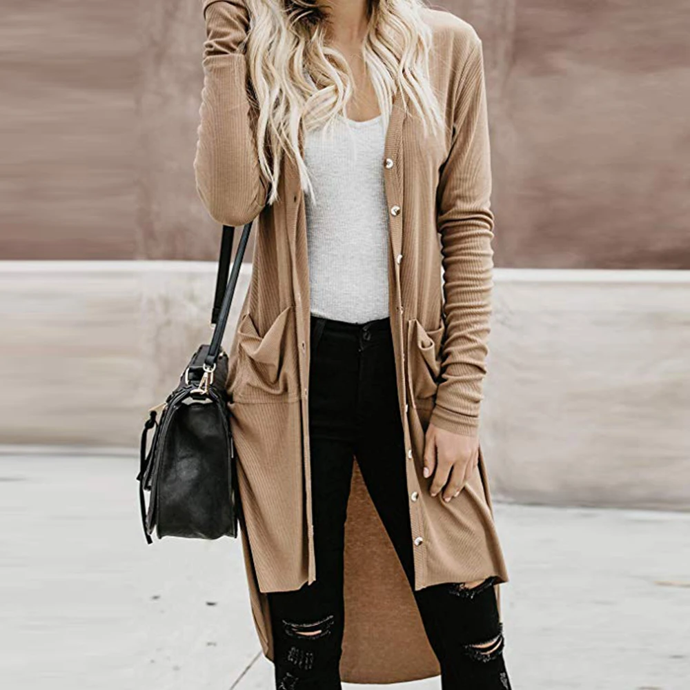Женский модный однотонный вязаный кардиган с длинными рукавами весна-осень