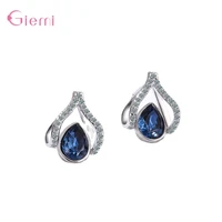 genuine 925 sterling silver hearts fashion dark blue color shiny cz simple stud earrings for women sterling silver jewelry