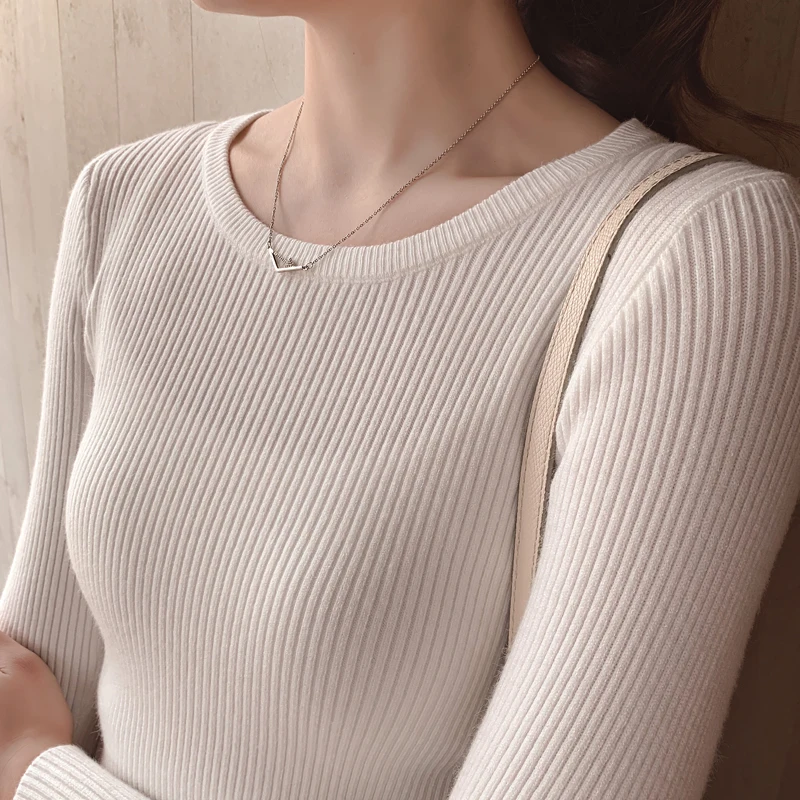 Популярный женский свитер 2019 осень круглый вырез эластичность плюс размер