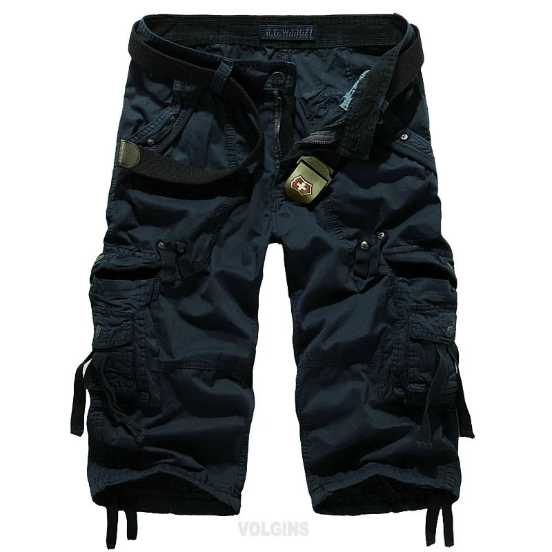 

Summer Cargo Shorts Men Casual Workout Military Men's Shorts Multi-pocket Calf-length Short Pants Men ( Belt is not included )