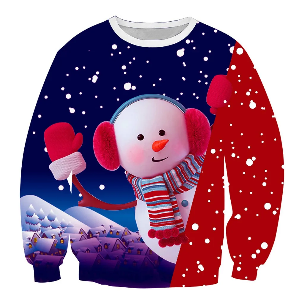Пуловер толстовки Осень зима унисекс 3D принт Рождественская Толстовка с