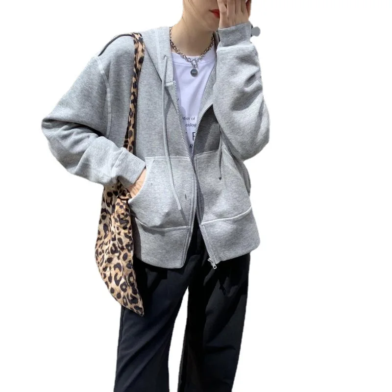 

Grey coat women's autumn thin hoodie cardigan loose Korean version 2021 new women's clothing students on the clothes