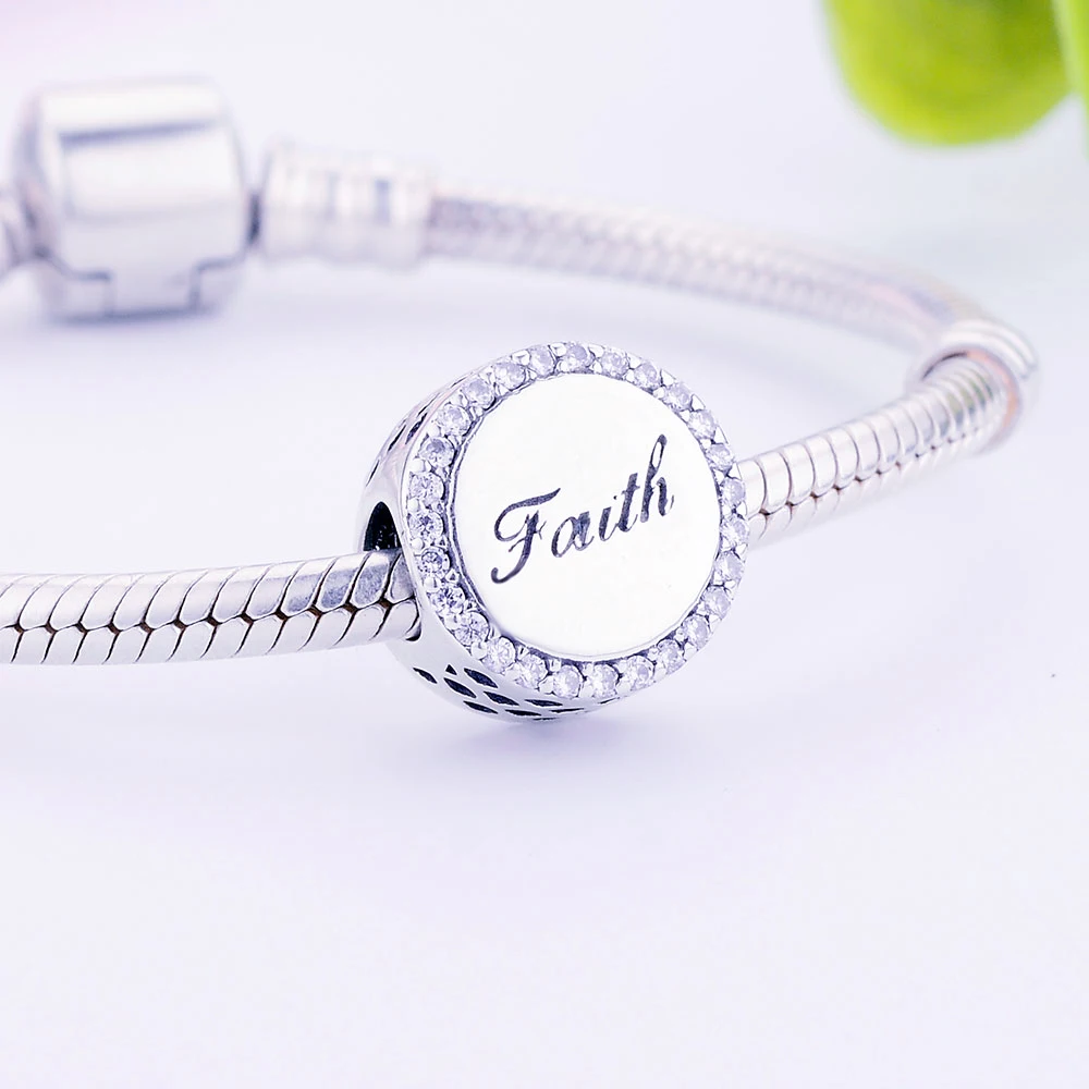 Authentic 925 Sterling Silver Faith Cross With Crystal Beads Charm Fit Original Pandora Bracelet Bangle For Women Jewelry | Украшения и