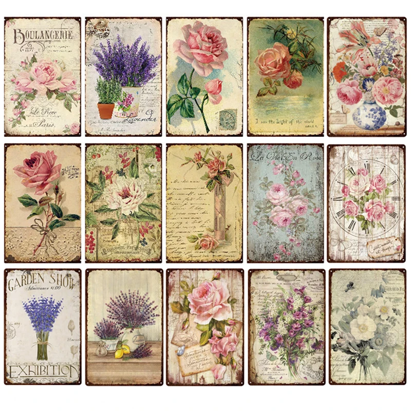 

Винтажная металлическая жестяная вывеска в виде цветка розы, пасторальная художественная жестяная живопись, Декор для дома и гостиной, бул...