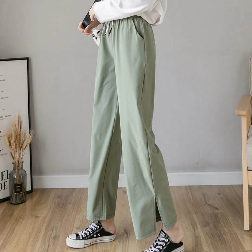 Женские повседневные однотонные спортивные брюки с разрезом по бокам дышащие