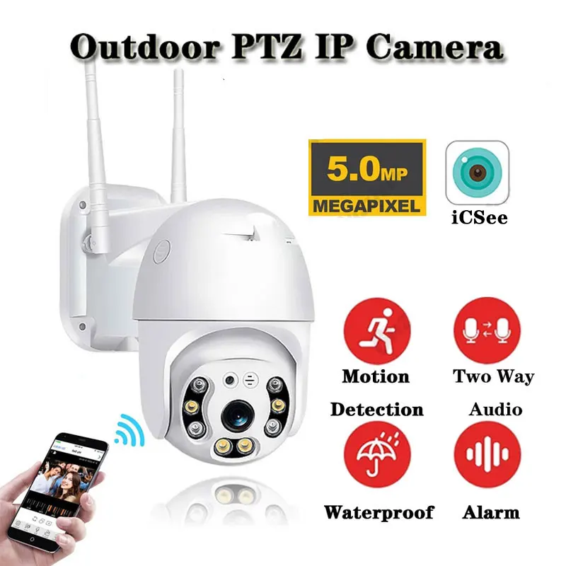

5MP 1080P Security Camera WIFI Outdoor PTZ Speed Dome Wireless IP Camera CCTV Pan Tilt 4XZoom IR Network Surveillance P2P CAM