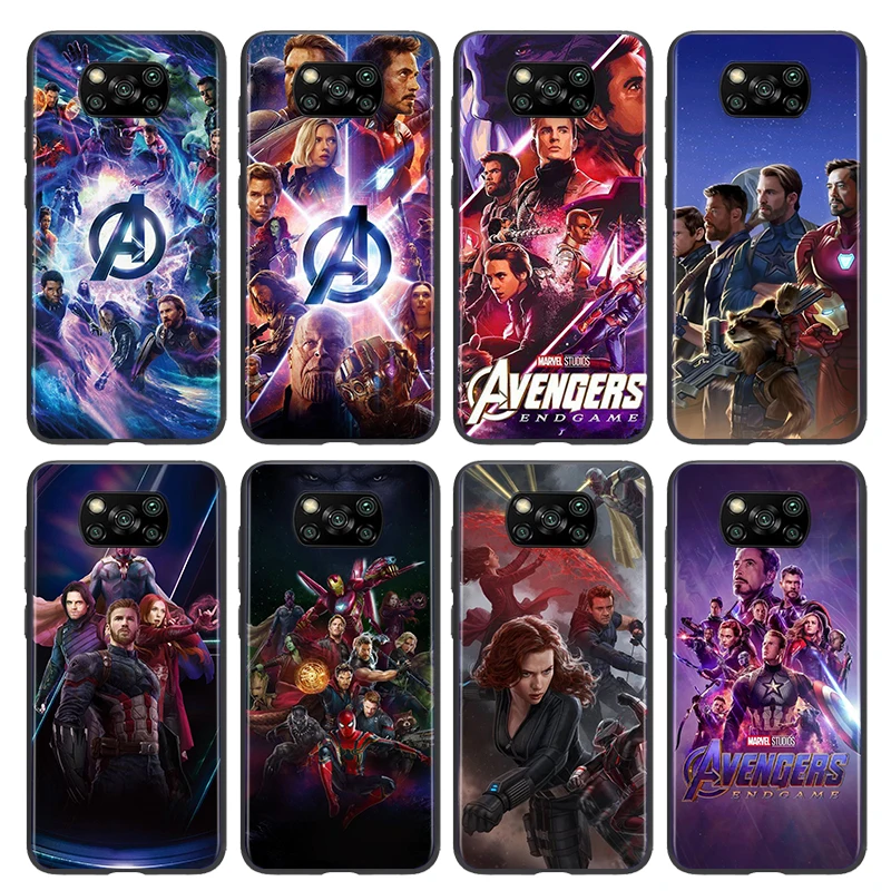 

Phone Case For Xiaomi Poco X3 NFC GT M3 M2 X2 F3 F2 Pro C3 F1 Mi Play Mix 3 A2 A1 6X 5X Marvel Avengers Heroes Black Cover