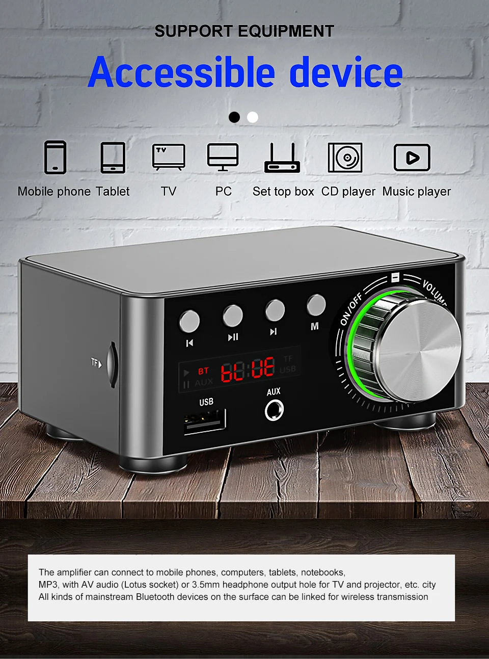 AIYIMA Bluetooth 5,0 TPA3116 50 Вт* 2 класса D мини-усилитель Hifi Fever аудио усилитель мощности стерео 2,0 MP3 плеер без потерь