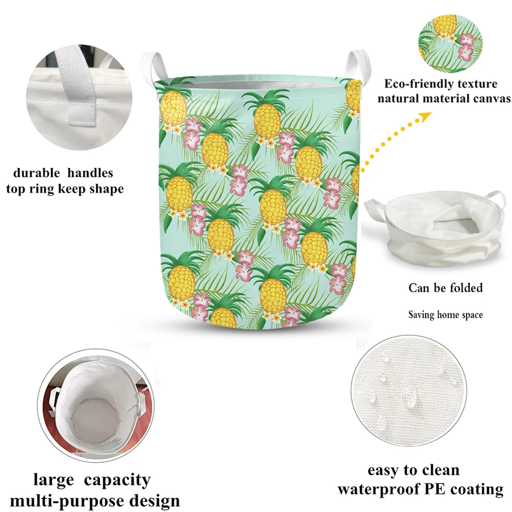 18.5 Inches Large Laundry Basket Cartoon Alpaca Print Waterproof Round Canvas Collapsible Storage bin with Handles for Hamper | Дом и сад