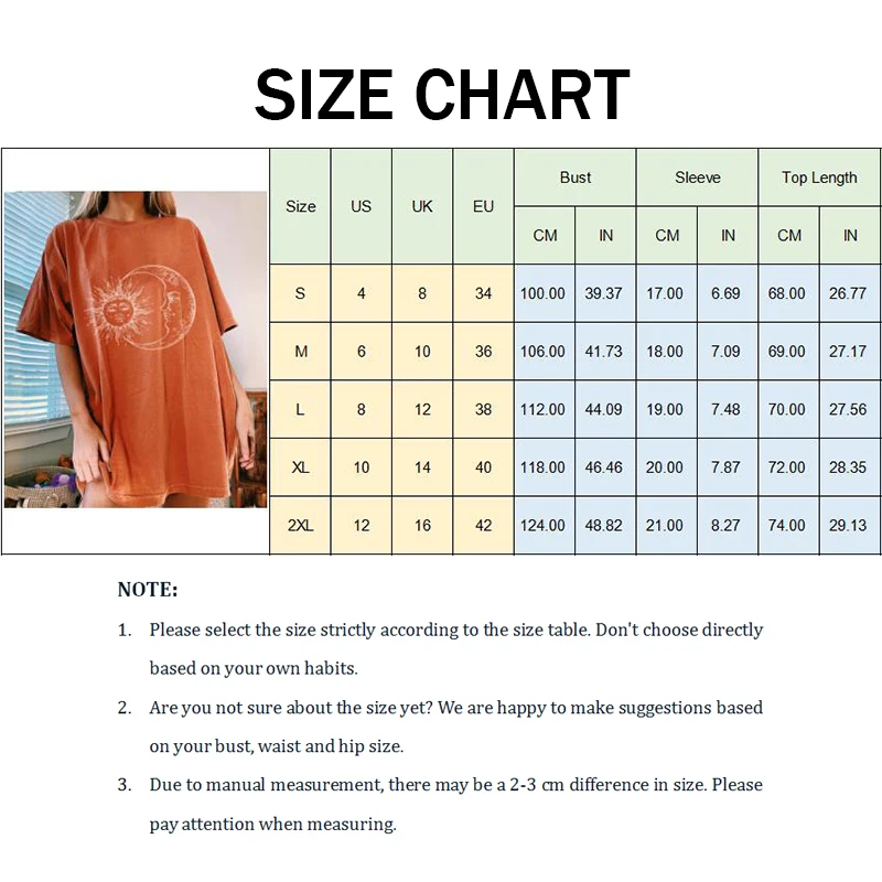 

2021 Spring Sun And Moon Print Pullover Top Tee Summer Female Loose Short Sleeved Casual Round Neck Personality Printed T Shirt