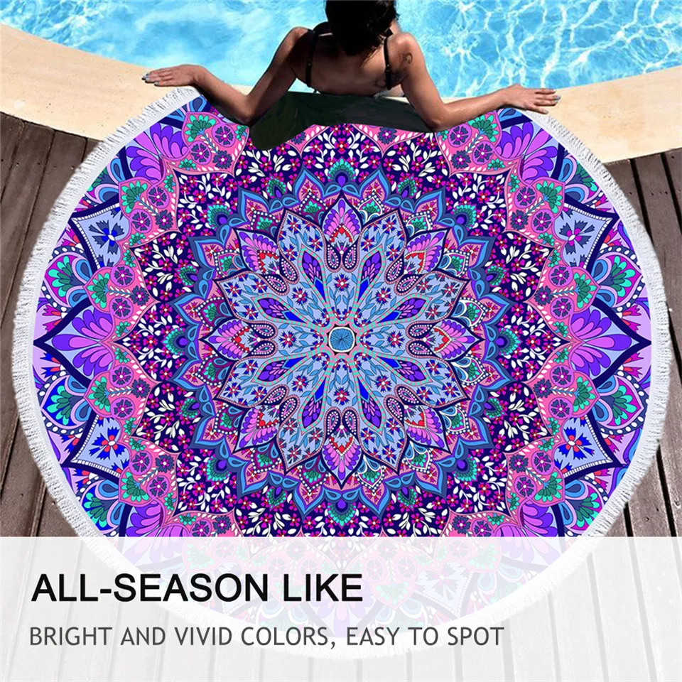 Круглое пляжное полотенце BeddingOutlet в богемном стиле сине фиолетовый гобелен с