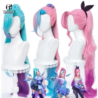 rolecos game lol seraphine cosplay wigs lol cosplay seraphine blue purple pink 100cm long gradient heat resistant synthetic hair