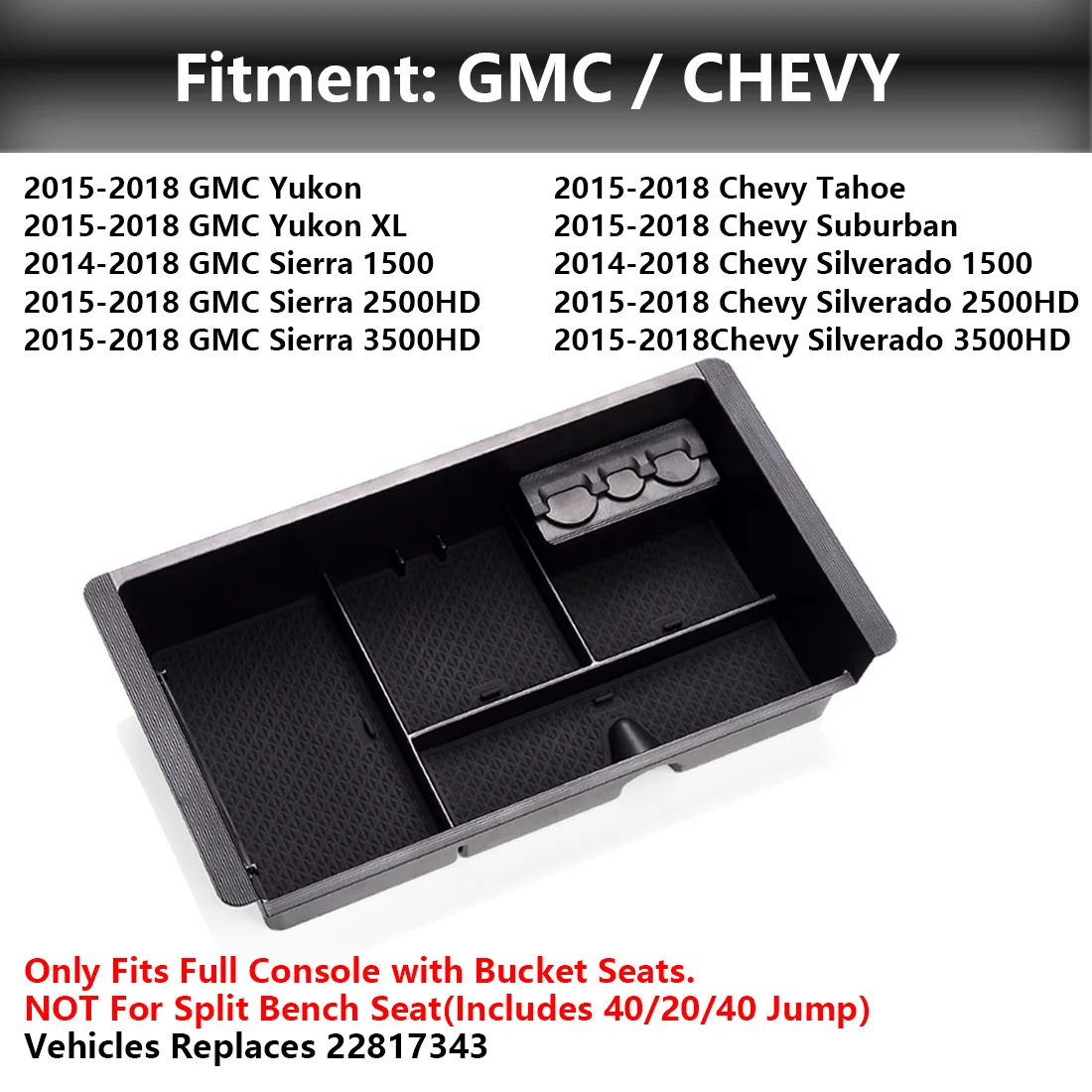 Подлокотник коробка для хранения- Chevy/Chevrolet Tahoe Suburban Silverado GMC Sierra yukon, органайзером и лоток подсветки перчаточного ящика мусорное ведро