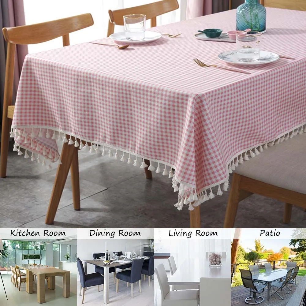 Cotton Linen Tablecloths with Tassel for Rectangle Tables Heavyweight Burlap Table Cover for Kitchen Dinning Tabletop Decoration images - 6