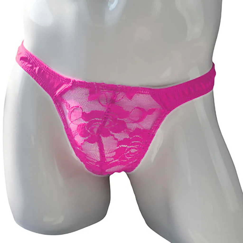 Трусы стринги мужские с заниженной талией пикантное прозрачное кружевное нижнее