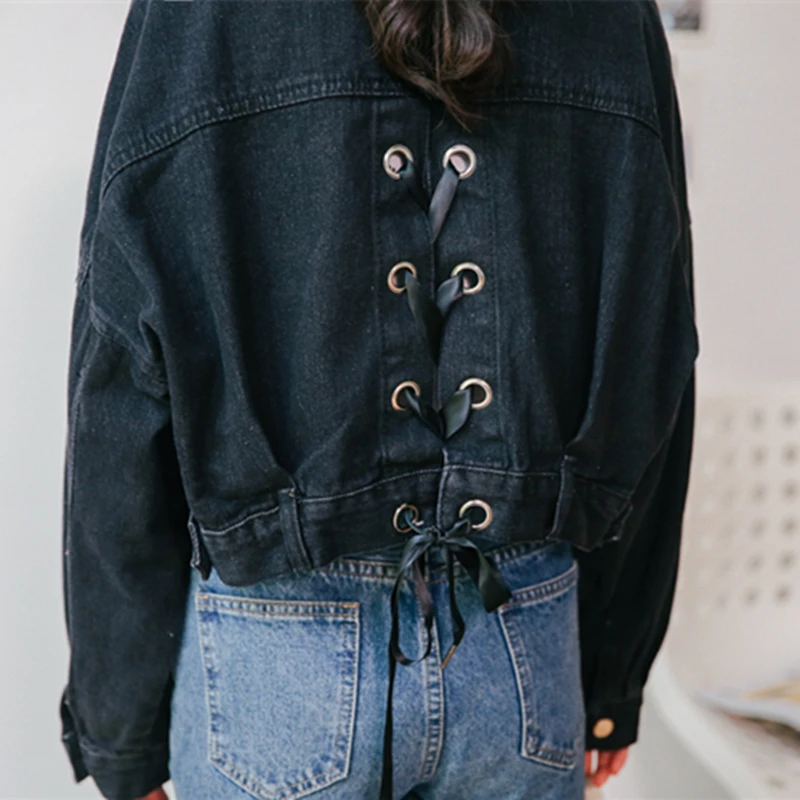 

Woman Jacket Solid Denim Jacket Female Loose Women's Denim Jacket Multi-Pocket Button Belt Long Sleeve Jackets For Women 2021