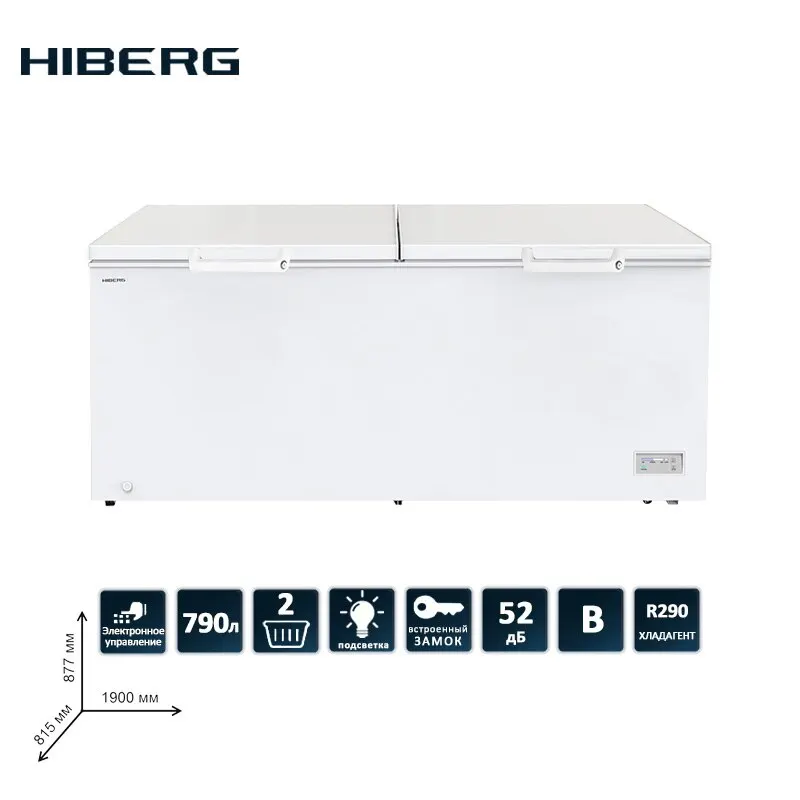 Морозильный ларь HIBERG PF 79L2W обьем 708 л 2 крышки. корзины ножки колесики электронное