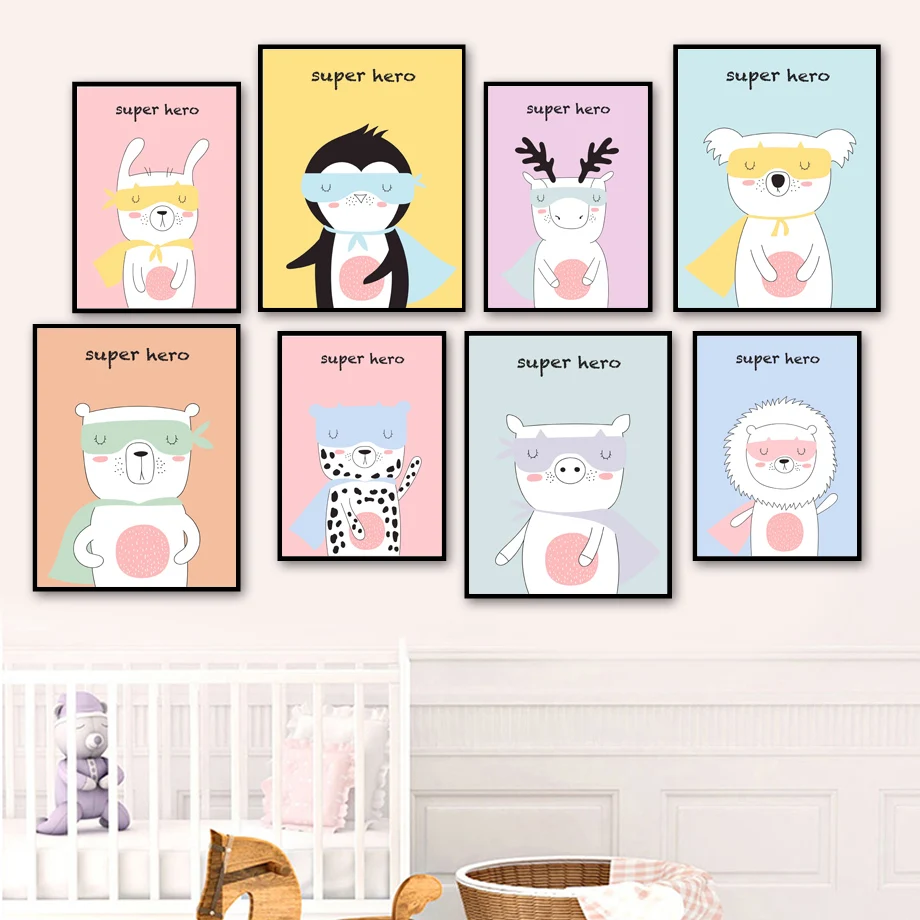 

Rabbit Penguin Deer Koala Bear Leopard Pig Lion Wall Art Canvas Painting Nordic Posters And Prints Wall Pictures Kids Room Decor
