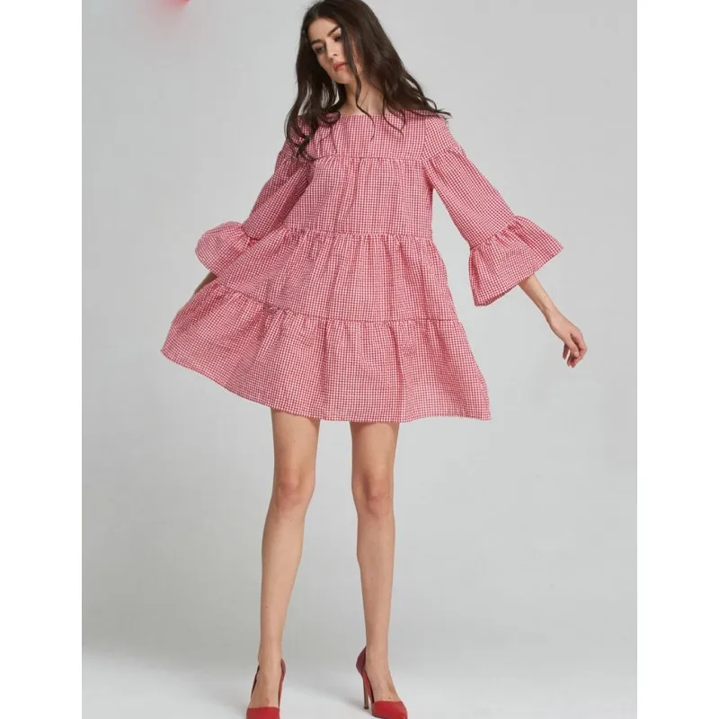 Женское весенне-осеннее ретро платье с круглым вырезом и рукавами-фонариками