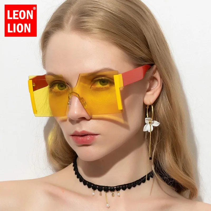 

LeonLion Luxury Oversized Sunglasses Women 2021 Square Glasses Women/Men Retro Eyeglasses Women Rimless Oculos De Sol Feminino
