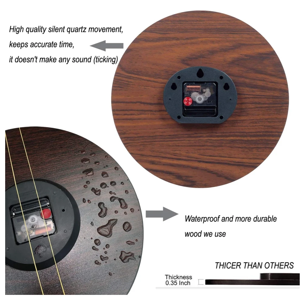 12 Inch Silent Round Wooden Wall Clock Vintage Rustic Style Battery Operated Home Decor for Living Room Kitchen Bedroom Bar |