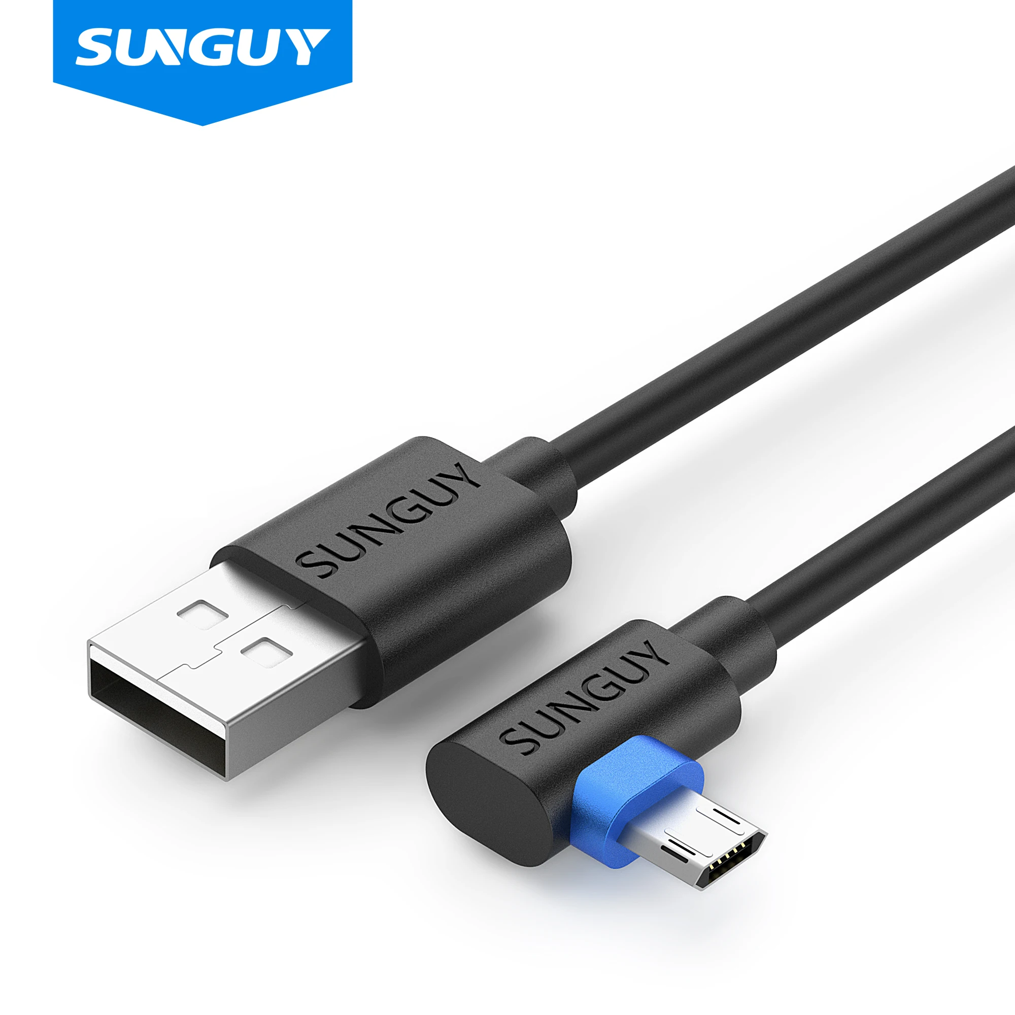 SUNGUY-Cable Micro USB de &aacute;ngulo recto para Samsung Galaxy, Cable de sincronizaci&oacute;n de datos de carga r&aacute;pida Reversible, 2.4A, 100 unids/lote, venta al por mayor-0