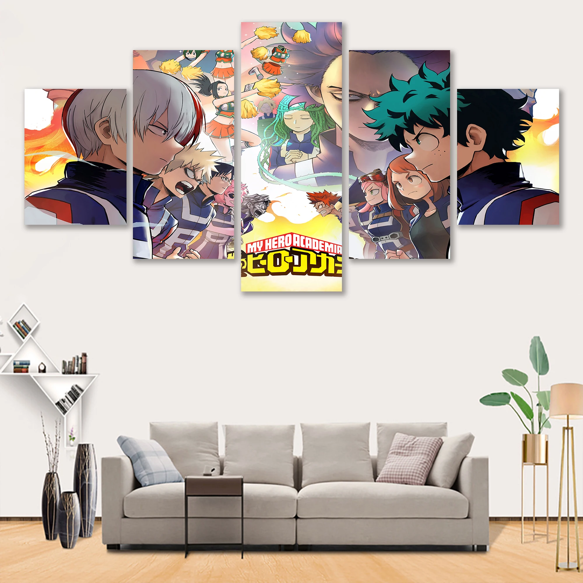 

Painting Printed HD My Hero Academia Anime 5 Panel Canvas Home Decoration Modular Pictures Poster For Living Room Wall Artwork