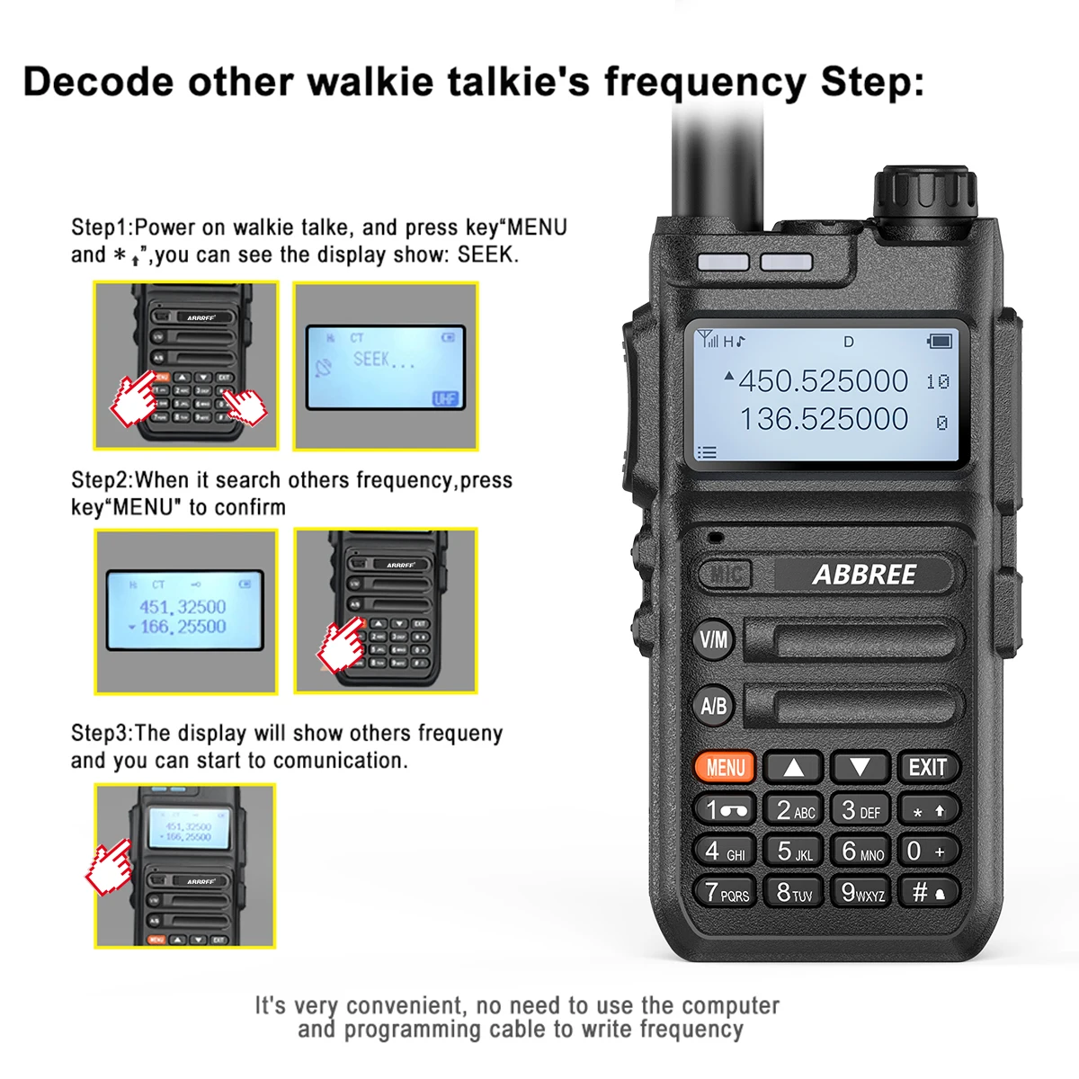 Портативная рация ABBREE AR-F5 136-520 МГц 10 Вт 5800 мА ч | Мобильные телефоны и аксессуары