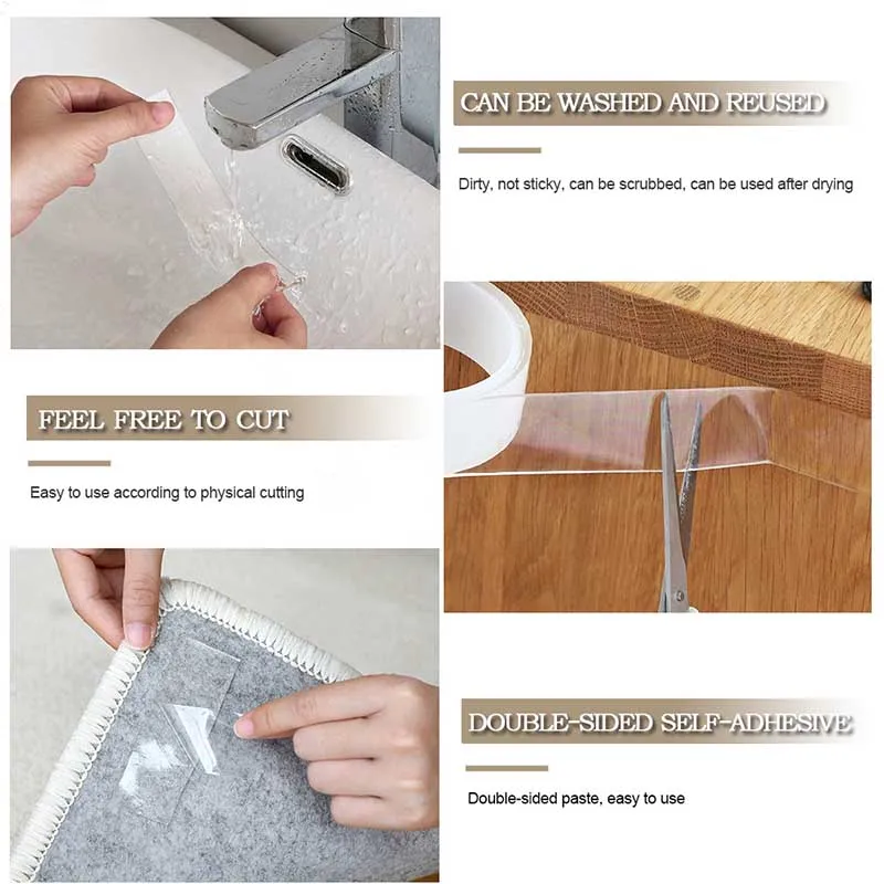 

1/2/3/5M Double Sided Tape Nano Tape Reusable Waterproof Wall Sticker Non-marking And Washable Self adhesive Transparent Tapes
