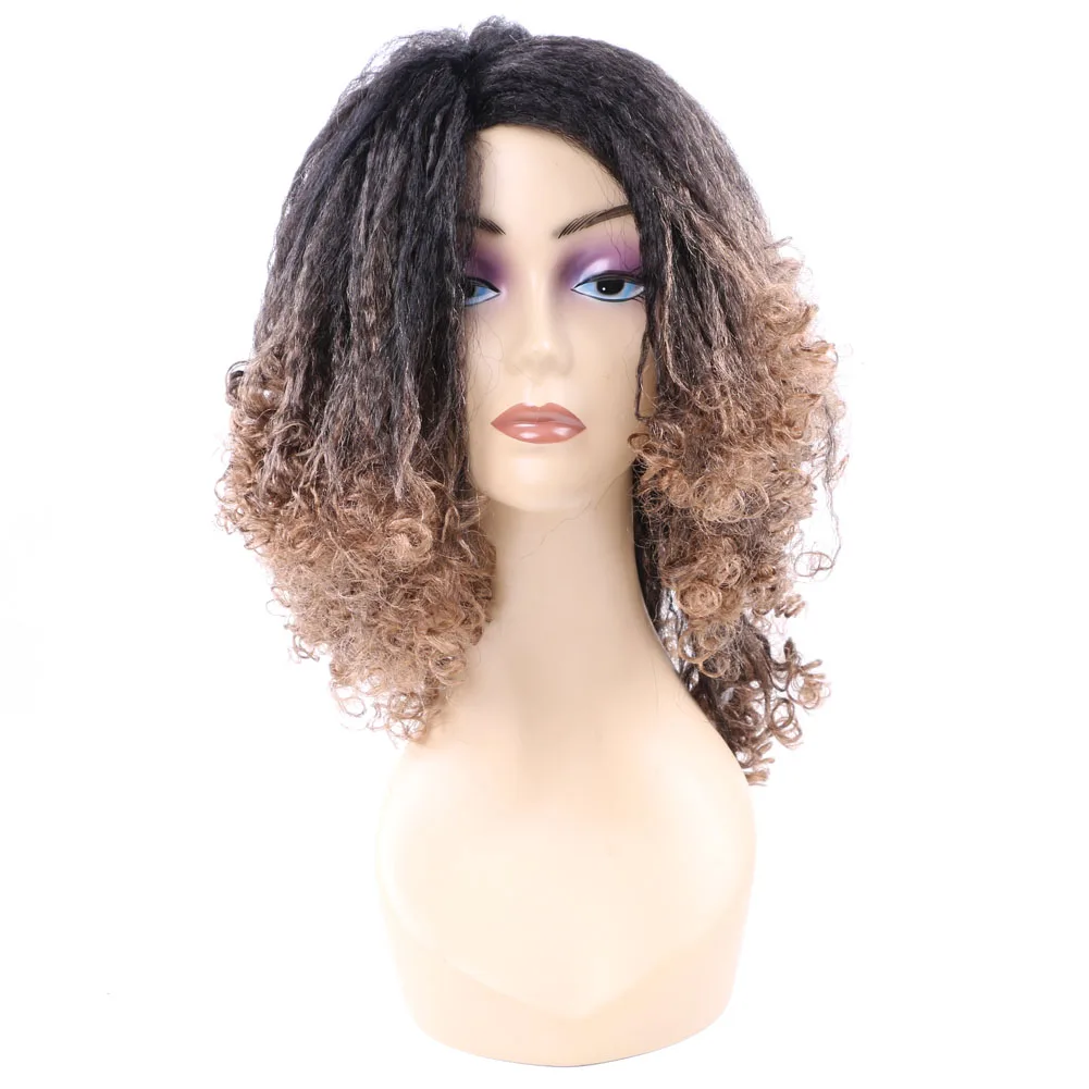 

Afro Wig Yaki Fades to Kinky Curly Wigs for Black Women Ombre Light Brown Kinky Curly Synthetic Cosplay Wigs