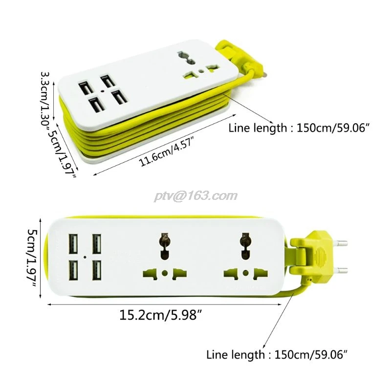 Сетевой удлинитель с европейской вилкой и 4 USB разъемами электрический