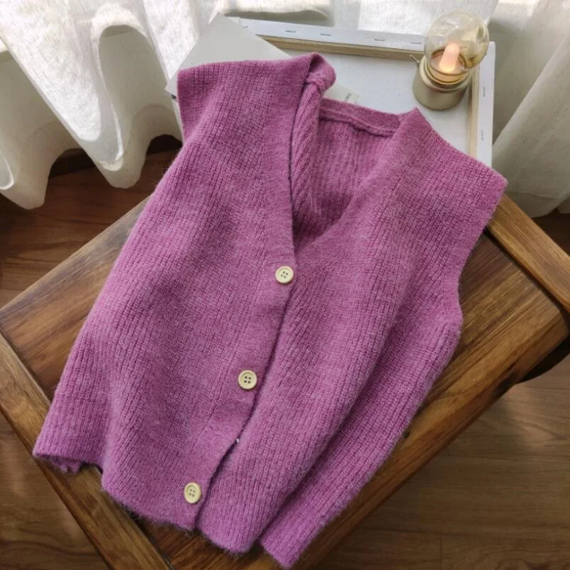 

Autumn Korean Women Knitted Sweater Cardigan Sleeveless Solid Color Female Vest Coat Ladies V-Neck Tops Girls Waistcoat JW9821