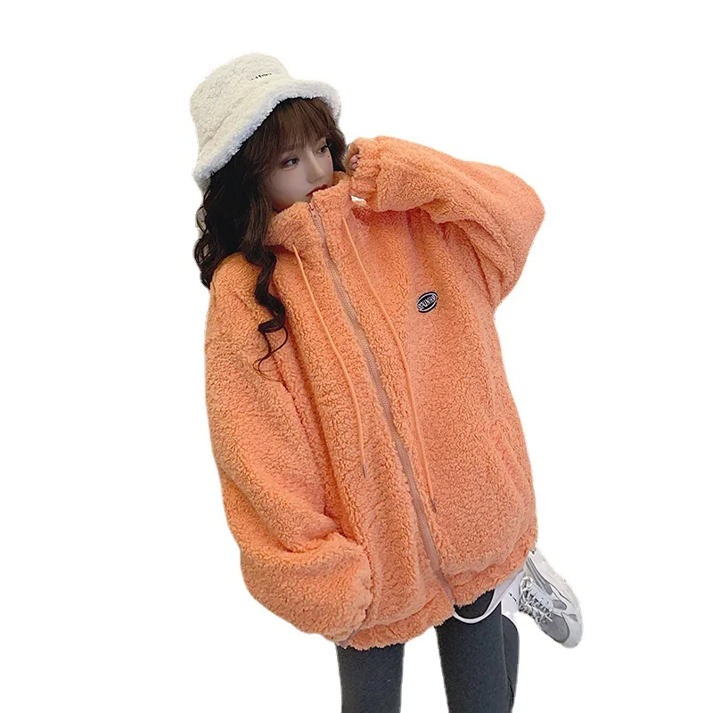 

Faux Lambswool Jackets Women Stand Collar Full Sleeve Korean Kawaii Coats 2021 Solid Harajuku Fashion Streetwear Girls LD2513