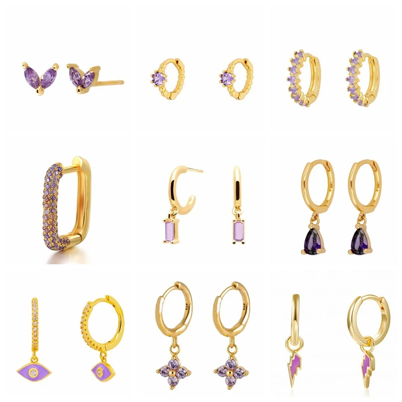 Женские серьги-кольца CANNER, из стерлингового серебра 925 пробы с фиолетовым кубическим цирконием, Кристальные украшения из цветов