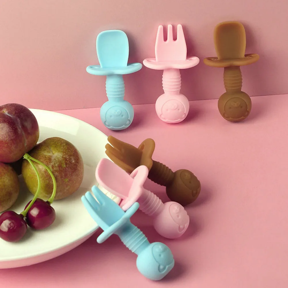 2 шт./лот набор ложек и вилок для обучения детей с коробкой силиконовая ложка