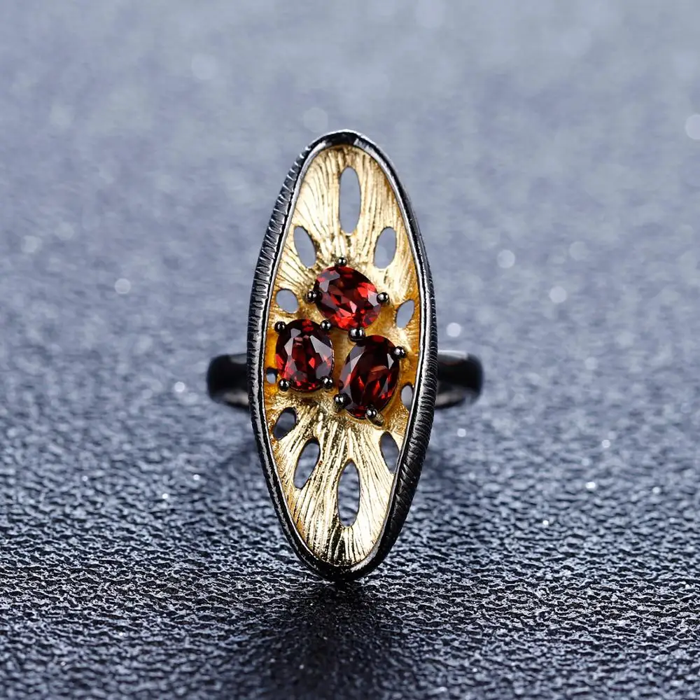 GEM'S BALLET 925 Sterling Silver Handmade Lemon Jewelry Set Natural Red Garnet Gemstones Ring Earrings Pendant Sets For Women