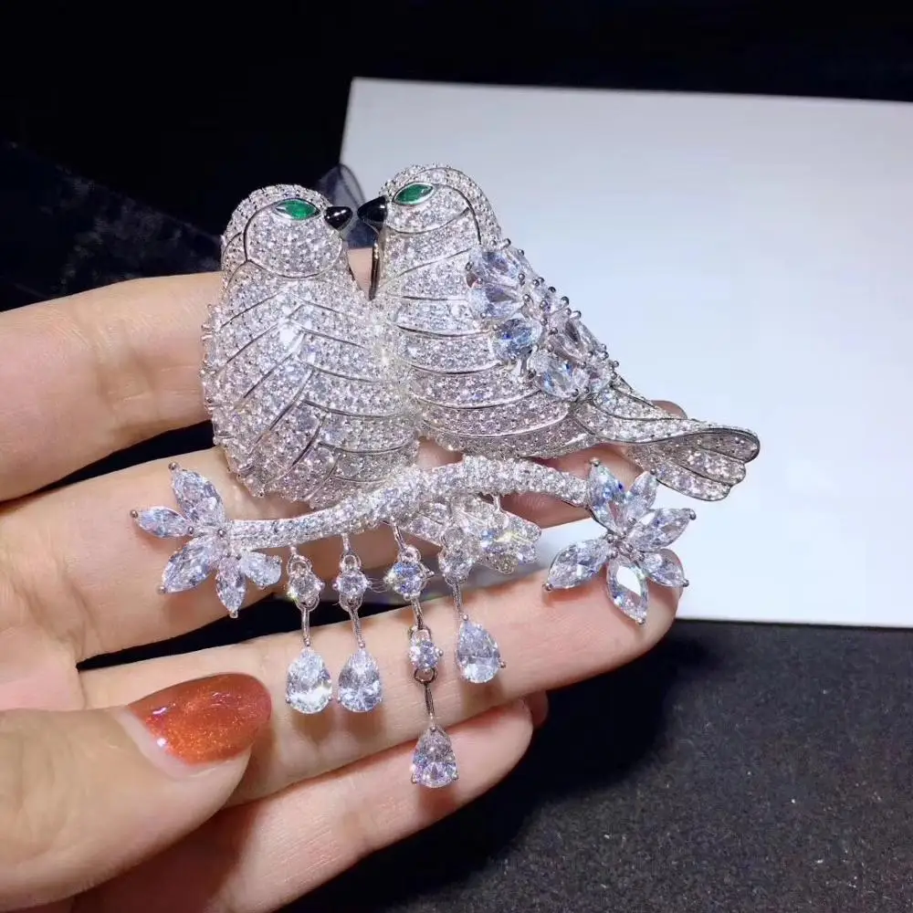 Красная/зеленая/синяя/Розовая/Серебристая циркониевая брошь в виде птицы/кулон