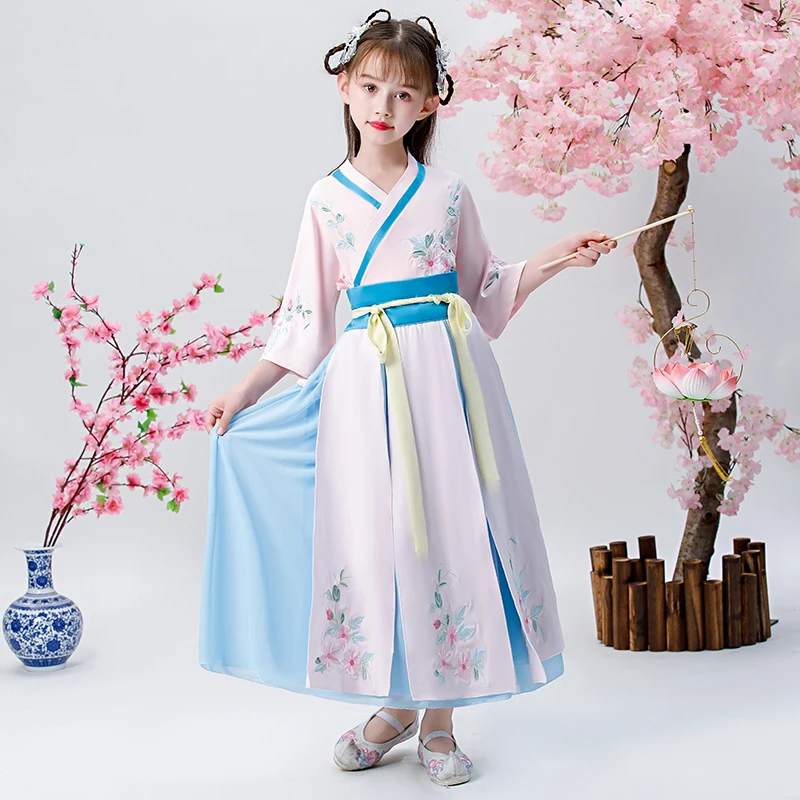 H2500 девочек Hanfu Детская китайский Стиль Древние Традиционные в народном стиле