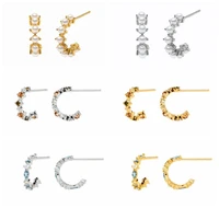 925 silver ear needle c shape crystal pearl pendientes stud earrings for women birthday gift european and american fine earrings