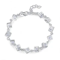 925 sterling silver couple white stone checkered zircon crystal bracelet ankle charm classic ladies party gift jewelry