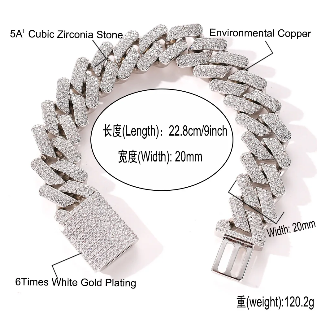 

Hip Hop 20MM Cuban Chain Bling Iced Out CZ Set 5A+ Cubic Zirconia Stone Box Buckle Copper Bracelet Necklace for Men Fine Jewelry
