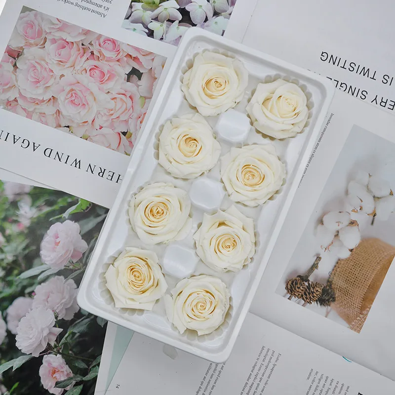 

8 pcs Preserved Flowers Gift Material Cheap high quality grade B eternal flower rose flower head 4-5CM diameter stock limited